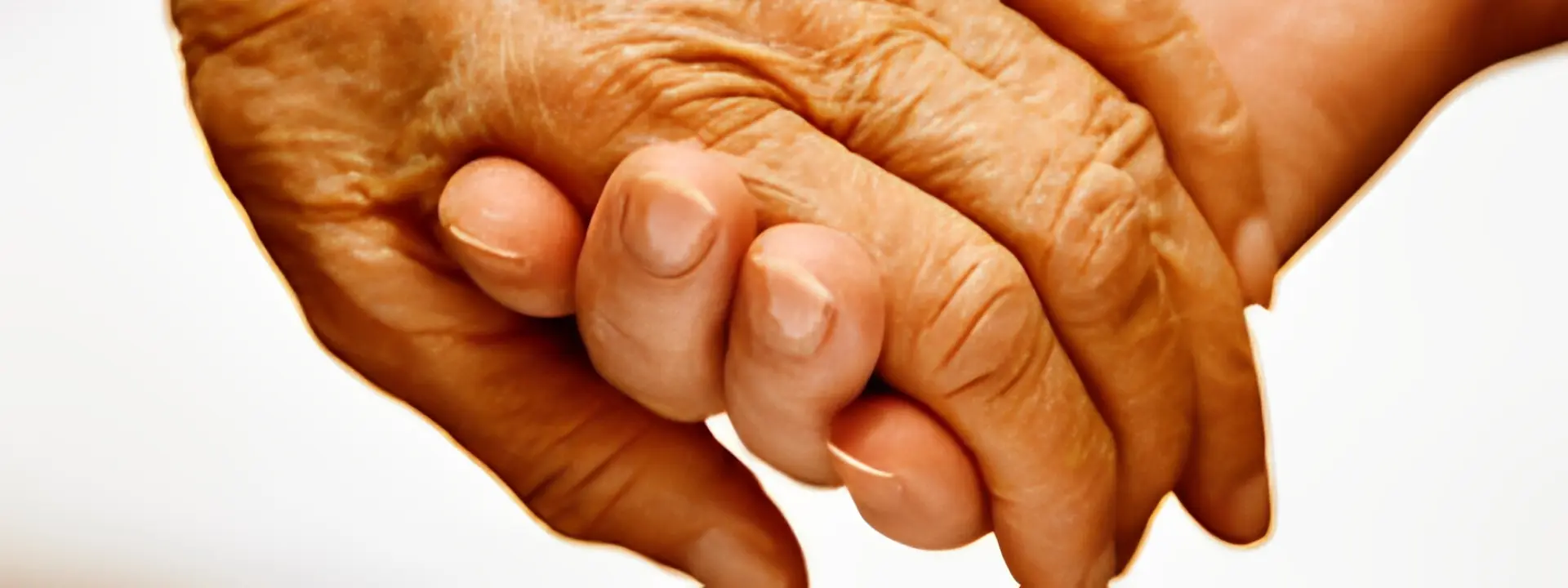 A close up of an old person 's hands holding another