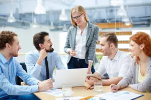 We like your idea Close-knit business team approving his colleagues idea about companys development